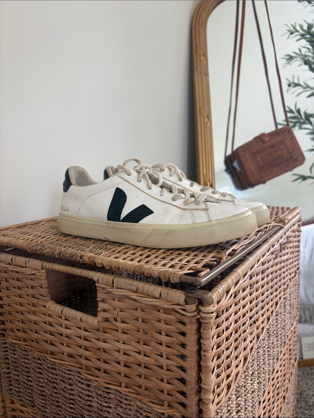 Veja White Sneakers with Black V and Beige Soles